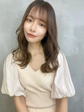 セミロング カラー 韓国レイヤーカット 🧸ベージュカラーのヘアスタイル