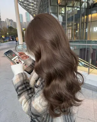 ロング 韓国風レイヤーカラー ライムのヘアスタイル