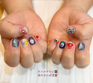 ネイル ショートネイル 森のさんぽ道のネイルデザイン