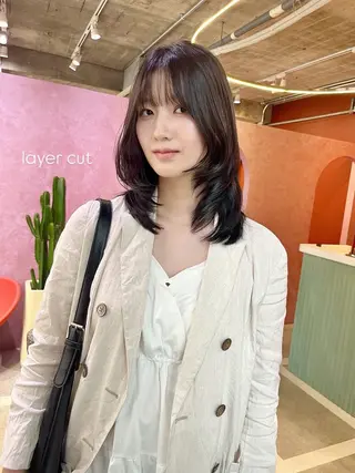 カラー レイヤーカット🍏 オリーブ/ののかのヘアスタイル