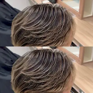ミディアム カラー メンズ メンズハイライト × perm Runoのヘアスタイル