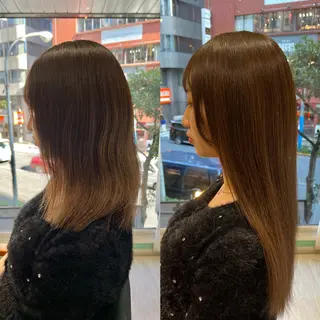 ミディアム ブリーチしない暖色 カラー🥀杉 優菜のヘアスタイル