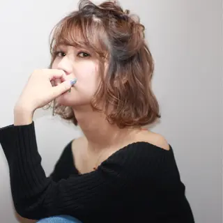 ショート カラー ヘアアレンジ 薬院:今泉/上川美幸 ボブ/顔周りレイヤーのヘアスタイル