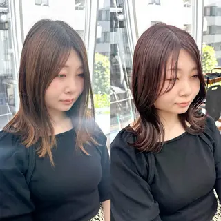 ミディアム カラー パーマ ヘアアレンジ メンズ キッズ 骨格レイヤーカット 🌿美髪縮毛矯正のヘアスタイル