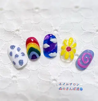 ネイル ショートネイル 森のさんぽ道のネイルデザイン