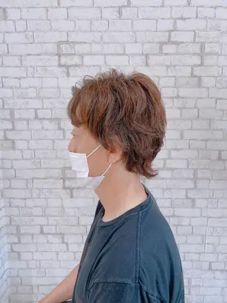 ショート カラー パーマ ヘアアレンジ メンズ ブリーチなし艶カラー 東家のヘアスタイル