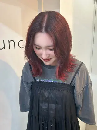 ミディアム カラー 心斎橋l大人韓国ヘア レイヤー×艶カラーのヘアスタイル