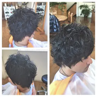 ミディアム パーマ メンズ タカハシ ユウヤのヘアスタイル