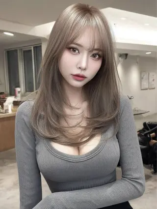 ミディアム カラー 塩入ひろの、韓国ヘア 梅田/束感まつ毛のヘアスタイル