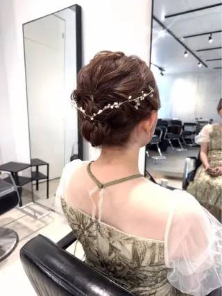 ミディアム カラー パーマ ヘアアレンジ 透明感/オリーブ/ グレージュ/YUKAのヘアスタイル
