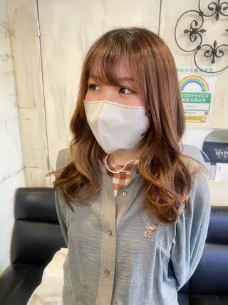 セミロング カラー パーマ ヘアアレンジ kame|レイヤー / 似合わせ顔周りのヘアスタイル
