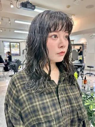 ミディアム パーマ vain所属・パーマウルフショート 濱田匠のヘアスタイル