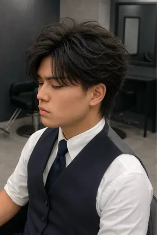 ミディアム パーマ ヘアアレンジ メンズ 🔥ニュアンス フェザー小林海斗🔥のヘアスタイル
