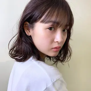 ミディアム カラー 薬院:今泉/上川美幸 ボブ/顔周りレイヤーのヘアスタイル