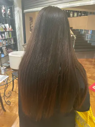 セミロング 韓国風レイヤーカラー ライムのヘアスタイル