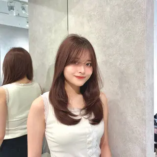 ミディアム カラー パーマ ヘアアレンジ メンズ キッズ 新宿/小顔レイヤー/ 顔まわり/西慶太朗のヘアスタイル