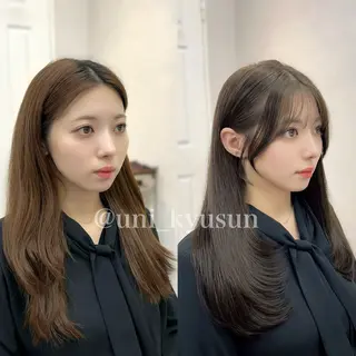 セミロング カラー 本格韓国ヘア🇰🇷 【uni】キューさんのヘアスタイル