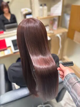 ロング 透明感グレージュ/ 縮毛矯正/静岡のヘアスタイル
