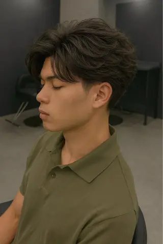 ミディアム パーマ ヘアアレンジ メンズ 🔥ニュアンス フェザー小林海斗🔥のヘアスタイル