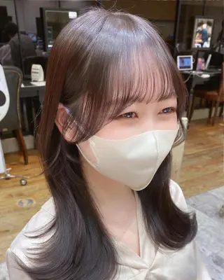 ミディアム カラー 顔まわりカット🌟 くびれヘア/寺門遥輝のヘアスタイル