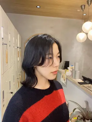 ミディアム カラー レイヤーボブ縮毛矯正 韓国RINAのヘアスタイル