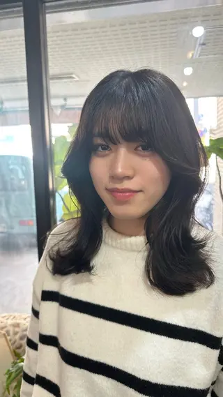 セミロング カラー 韓国レイヤー柔らかい 地毛風縮毛矯正/マツのヘアスタイル
