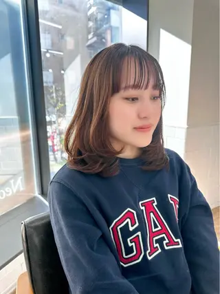 ミディアム カラー パーマ ヘアアレンジ メンズ キッズ レイヤーカット／顔周 りカット/縮毛矯正のヘアスタイル