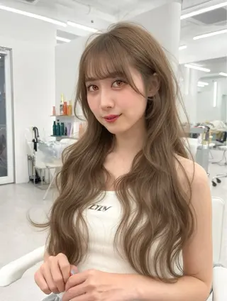 ロング カラー 透明感カラー✨🩵 韓国ヘアkanatoのヘアスタイル
