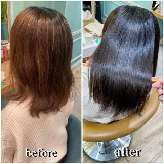 ミディアム 縮毛矯正 髪質改善 韓国風レイヤー 吉田のヘアスタイル