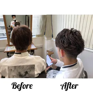 ショート カラー パーマ メンズ 関西センターパート メンズモデル募集のヘアスタイル
