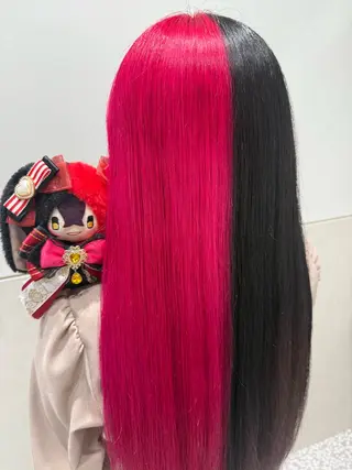 セミロング カラー インナーカラー 推し ブリーチ 髪質改善のヘアスタイル