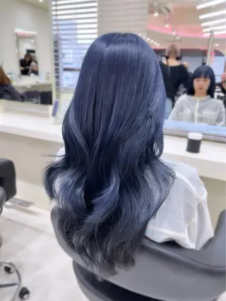 ロング カラー 縮毛矯正× ブルーブラック/池袋のヘアスタイル