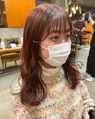 セミロング カラー ヘアアレンジ 髪質改善カラー&TR 縮毛矯正/弱酸性矯正のヘアスタイル