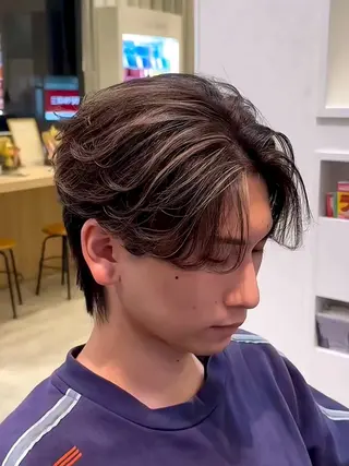 ミディアム カラー メンズ 港南台短髪特化 フェザーパーマのヘアスタイル
