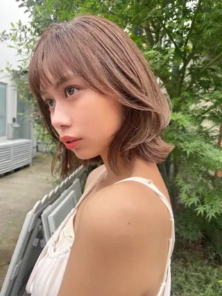 ミディアム カラー 顔周りカット 【オノザワリョウ】のヘアスタイル