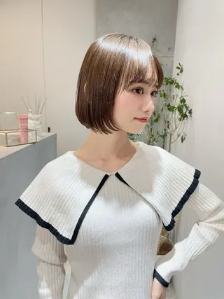 ショート カラー ボブ/地毛風縮毛矯正 茉青🤍新宿代々木のヘアスタイル