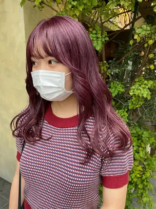 セミロング カラー パーマ ヘアアレンジ メンズ キッズ ネイル mana 暖色カラーカットのヘアスタイル