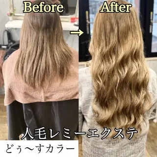 ロング カラー ヘアアレンジ チビ編み込みエクステ シールエクステのヘアスタイル