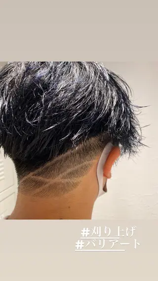 ショート パーマ メンズ 赤み消し🌿 透明感カラー🫧のヘアスタイル