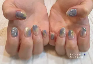 ネイル ショートネイル 森のさんぽ道のネイルデザイン