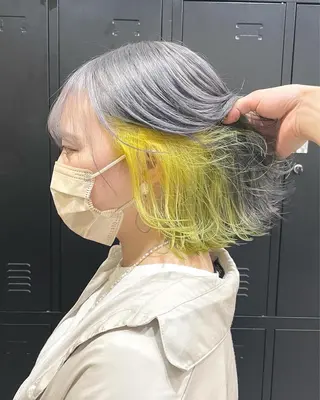 ミディアム カラー パーマ ヘアアレンジ メンズ キッズ ネイル マツエク・マツパ アイブロウ 切りっぱなしヘアボブ ミディアムヘアRYOのヘアスタイル