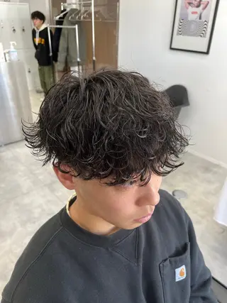 ショート パーマ メンズ 波巻きスパイラル🌀 新潟/万代/山下優のヘアスタイル