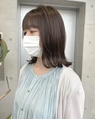ミディアム カラー パーマ ヘアアレンジ 透明感/オリーブ/ グレージュ/YUKAのヘアスタイル