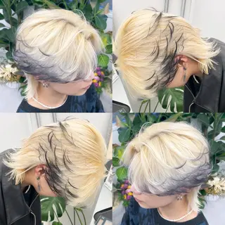 カラー メンズ 💋ホワイトメッシュ /パーマ/メンズ💋のヘアスタイル
