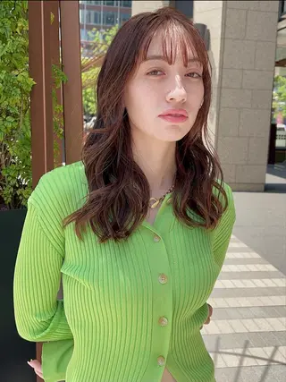 ミディアム ブリーチなしダブル カラー縮毛矯正 下野のヘアスタイル