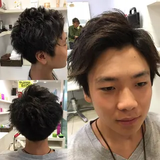 ショート パーマ メンズ 髪質改善× 白髪ぼかし溝江のヘアスタイル