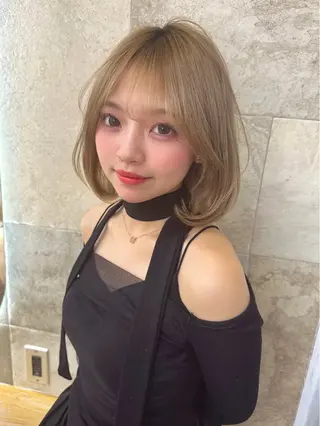 ミディアム カラー 金山/ブリーチなし/ 透明感/ボブ/ゆうきのヘアスタイル