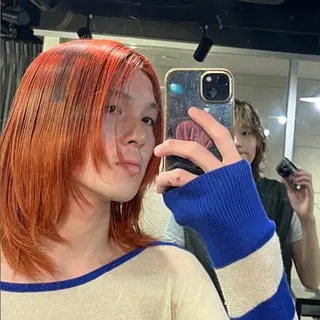 セミロング メンズ 心斎橋/ハイトーン/ レイヤーカットのヘアスタイル