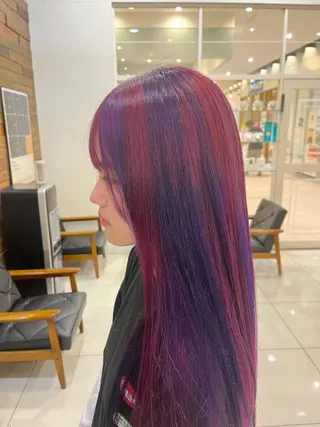 ロング カラー らいむ/レイヤー/ /イヤリングカラーのヘアスタイル