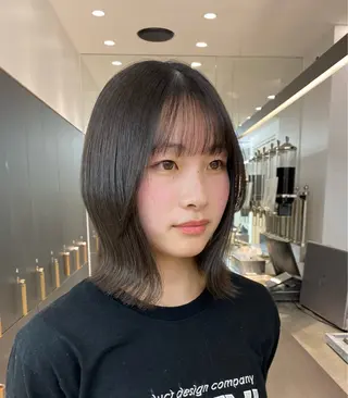 ミディアム カラー レイヤーボブ縮毛矯正 韓国RINAのヘアスタイル